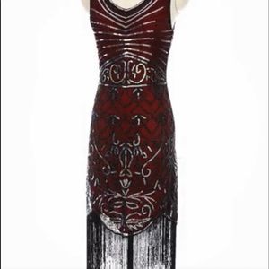 Red 1920s Art Deco Dress